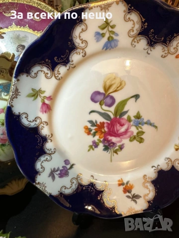 Circa 1922 - великолепно класическо плато в кобалт, злато и ръчно изрисувани цветя Код P1883, снимка 10 - Декорация за дома - 53311134