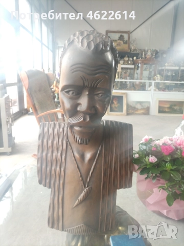 ГОЛЯМА ДЪРВЕНА ФИГУРА НА АФРОАМЕРИКАНЕЦ АБАНОС , снимка 1