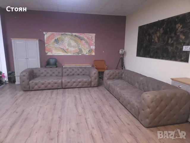 Дизайнерски кафяви кожени дивани две четворки Честърфийлд, снимка 9 - Дивани и мека мебел - 51954131