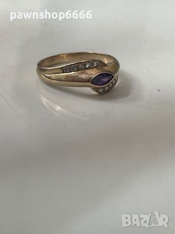 Златен пръстен 14 карата с Аметист, снимка 6 - Пръстени - 46384728