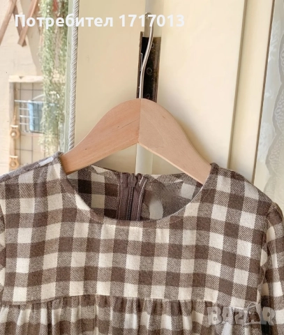 Рокличка с дълъг ръкав, каре, размер 6 (подходяща за 5 г.), снимка 3 - Детски рокли и поли - 52078942