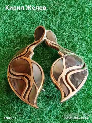 Артистични винтидж стил сребърни обеци с КРАЛСКИ СЕДЕФ ювелирна изработка 52894, снимка 6 - Обеци - 54027967