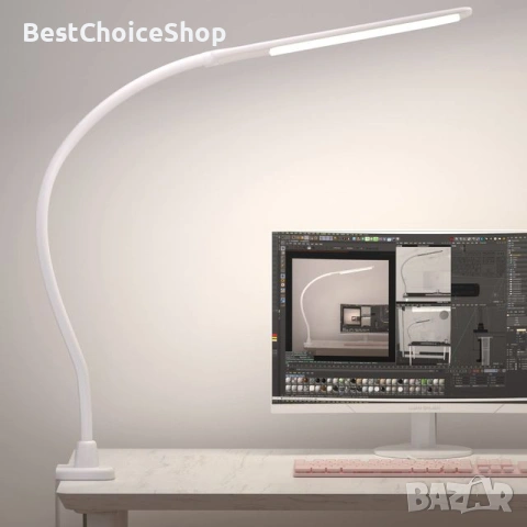 Hokone LED настолна тъч лампа, Димируема, 4 цвята, 5 нива на яркост, Гъвкаво рамо – Бяла