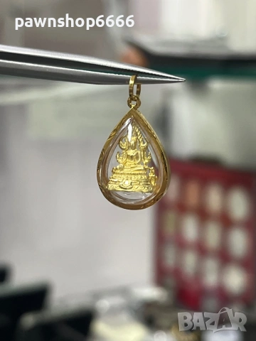 Златен амолет с буда 18 карата , снимка 7 - Колиета, медальони, синджири - 53509538