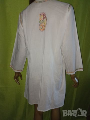 Бяла памучна риза/ роба / туника с  бродерия ръчна изработка L, снимка 7 - Туники - 45851106