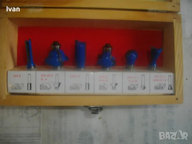 НОВ НЕМСКИ КОМПЛЕКТ 6 БРОЯ ФРЕЗИ ФРЕЗЕРИ ЗА ОБЕРФРЕЗА ЗА ДЪРВО ЗАХВАТ ОПАШКА ф8мм В ДЪРВЕНА КУТИЯ, снимка 6 - Други инструменти - 49775097