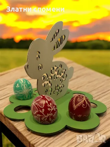 Декоративна дървена поставка за яйца „Великденско зайче“, снимка 2 - Декорация за дома - 49663291