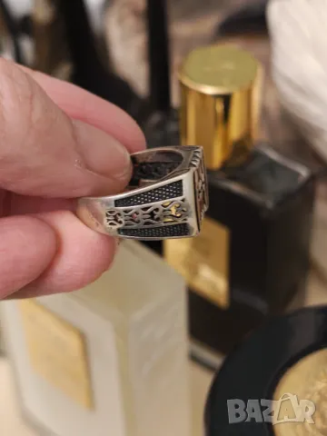 Стар сребърен мъжки пръстен с естествени рубини, снимка 6 - Пръстени - 49766069
