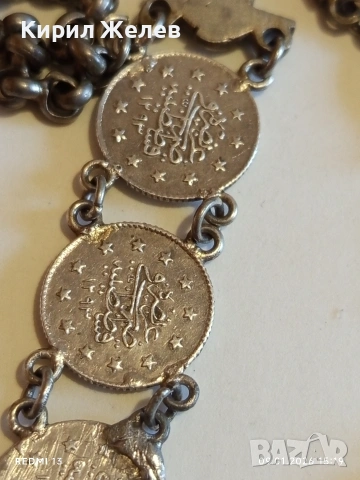 Сребърна гривна с Турски монети тугла печат на Султан 52741, снимка 2 - Гривни - 53044511