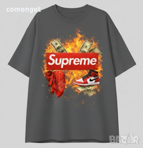 ОВЪРСАЙЗ тениски със SUPREME FIRE дизайн, 3 цвята! Или с ТВОЯ идея!, снимка 3 - Тениски - 53334914