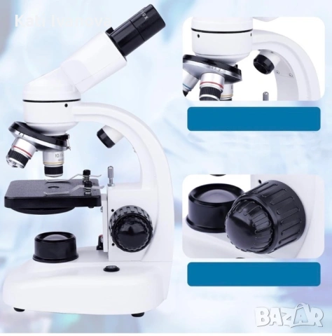  Биологичен Микроскоп LAKWAR 40X-1000X с LED осветление, 3 обектива, снимка 4 - Лаборатория - 53571110