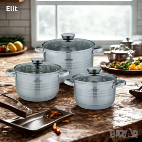 Комплект тенджери от неръждаема стомана Bohmann, Класика и удобство за всяка кухня (6 части), снимка 2 - Сервизи - 52447520