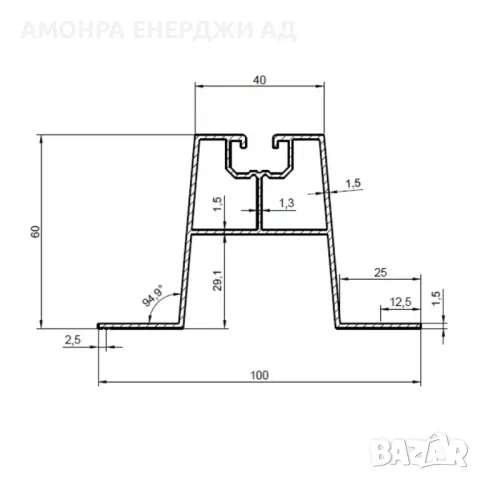 Алуминиев профил AR2 5,1 м 100х60 Трапецовиден профил.Използва се за монтаж на соларни панели., снимка 1 - Друга електроника - 49023884