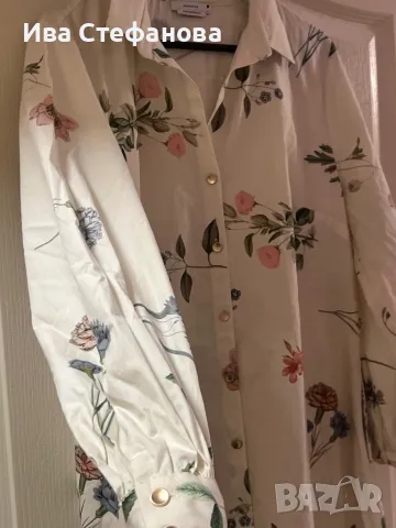 Нова дълга елегантна ежедневна рокля риза бяла рокля флорален принт цветя 100 % памук памучна , снимка 5 - Рокли - 49855432