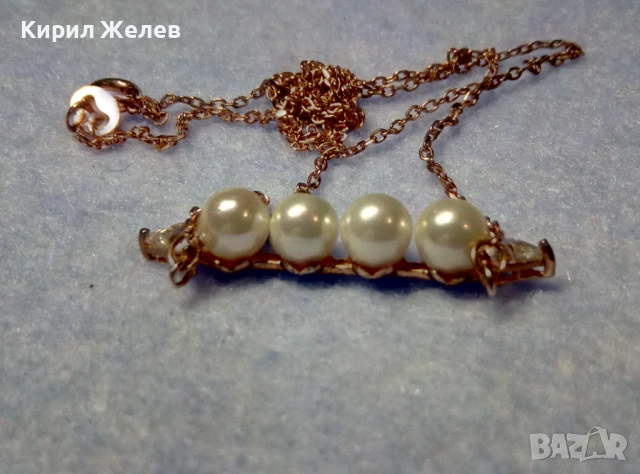 ПОЗЛАТЕНО ПЕРЛЕНО СРЕБЪРНО КОЛИЕ СРЕБРО 925 с ЖЪЛТА ПОЗЛАТА НАТУРАЛНИ БЕЛИ ПЕРЛИ и ЦИРКОНИ 44065, снимка 8 - Колиета, медальони, синджири - 50489254