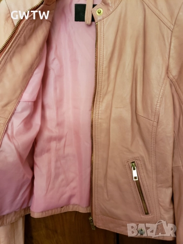 Яке от естествена кожа, розов цвят, снимка 3 - Якета - 51444210