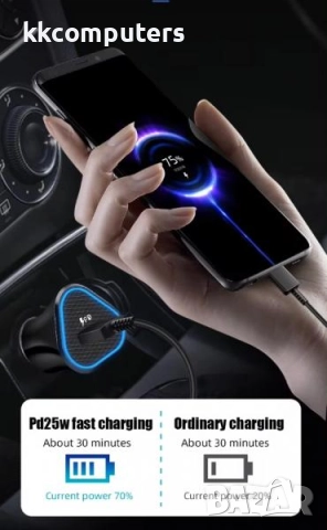 PREMIUM 12V Зарядно за автомобил PD 25W + Type-C - Тype-C кабел / Черен / Баркод : 456359, снимка 3 - Зарядни за кола - 52176982