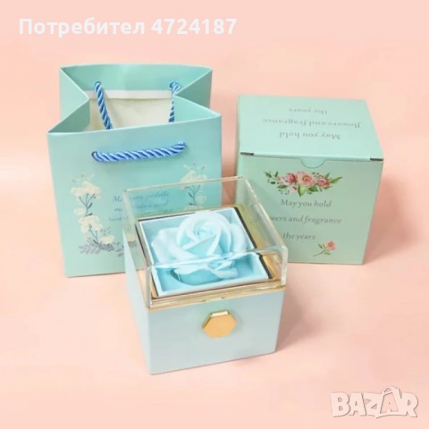 Луксозна подаръчна кутия с консервирана синя роза и въртящо се чекмедже, снимка 6 - Романтични подаръци - 53291921
