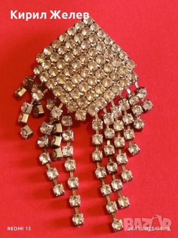 БРОШКА SWAROVSKI посребрена АРТ ДЕКО стил кристална 52235, снимка 5 - Други ценни предмети - 52544821