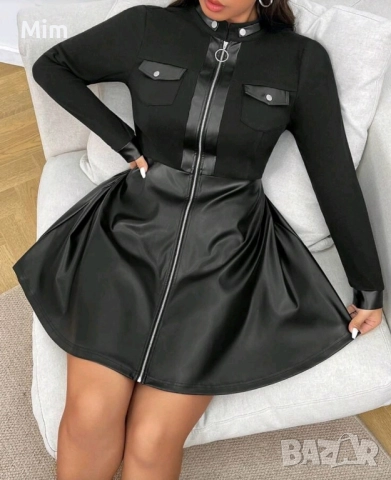 3XL Черна кожена рокля за едра дама 