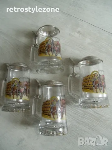 № 8052 комплект 4 броя стари стъклени халби  - с метален капак   , снимка 2 - Чаши - 50329297