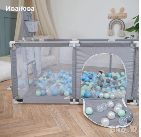 Кът за игра Selonis, Полиестер/Полиетилен, 180x122x62 см, Сив, 1 година+, снимка 3 - Други - 53062397