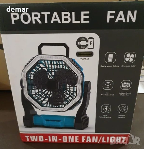 Къмпинг вентилатор с батерия 10000mAh и светлина, 4 скорости, зелен, снимка 10 - Вентилатори - 54109271