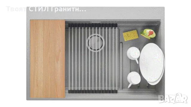 Сива кухненска мивка от гранит Осло 80 Max Multilevel 780 x 530 mm, снимка 1 - Мивки - 47714572