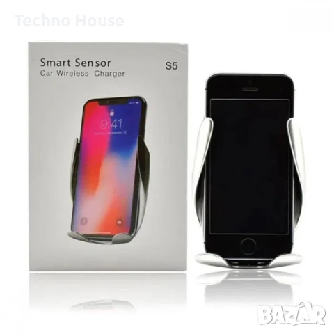 Безжично зарядно за кола с поставка за телефон, снимка 2 - Зарядни за кола - 53236035