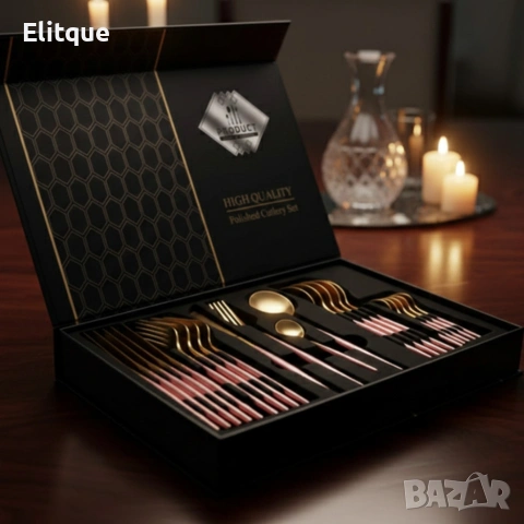 Комплект прибори за хранене от 24 части с луксозен дизайн и магнитна кутия, снимка 8 - Други - 53120515
