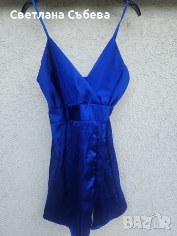 Сатенена рокля турско синьо 