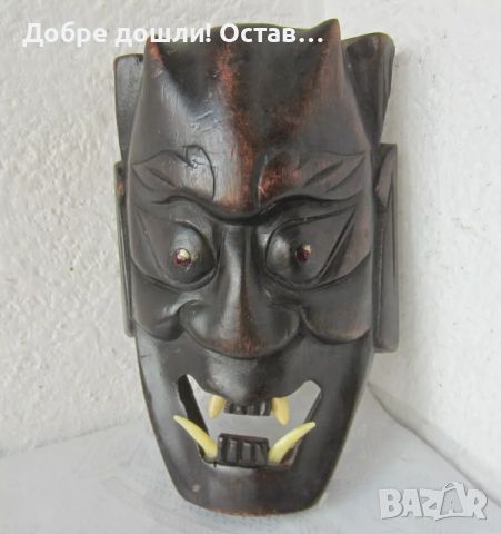 Японска маска за стена от дърво, дявол, антика, снимка 7 - Декорация за дома - 45992904