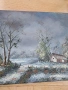 стара авторска картина зимен пейзаж маслени бои върху платно М1, снимка 4