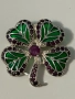 Невероятно красиво бижу! Сребърен медальон/ брошка детелина с емайл и естествени рубини , снимка 2