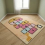 Детски килим за игра 120х160см - Светложълт килим с цветни къщички, противоплъзгащ и миещ се, снимка 1