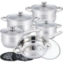 Комплект съдове за готвене 12 части Cheffinger, с индукционно дъно и стъклени капаци , снимка 6