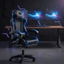 Геймърски стол с поставка за крака – черно-син, въртящ, с масажна функция и спортен дизайн, снимка 1