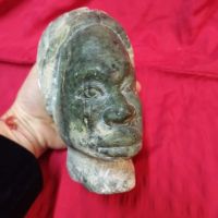 Масивна стара авторска пластика - стилизирана африканска   женска нефритена глава - нефрит  , снимка 5 - Антикварни и старинни предмети - 46173566