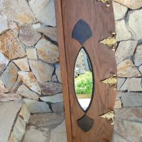 Уникална старинна дървена закачалка с месингови двойни окачвачи и огледало , снимка 8 - Други стоки за дома - 45435582