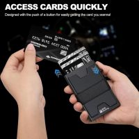 SEMORID Портфейл за мъже, алуминиев с RFID блокиране, изскачащ държач за кредитна карта, черен, снимка 3 - Портфейли, портмонета - 45673914
