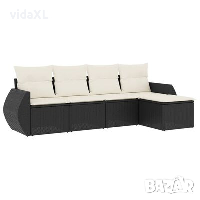 vidaXL Градински комплект с възглавници, 5 части, черен полиратан(SKU:3221285, снимка 1