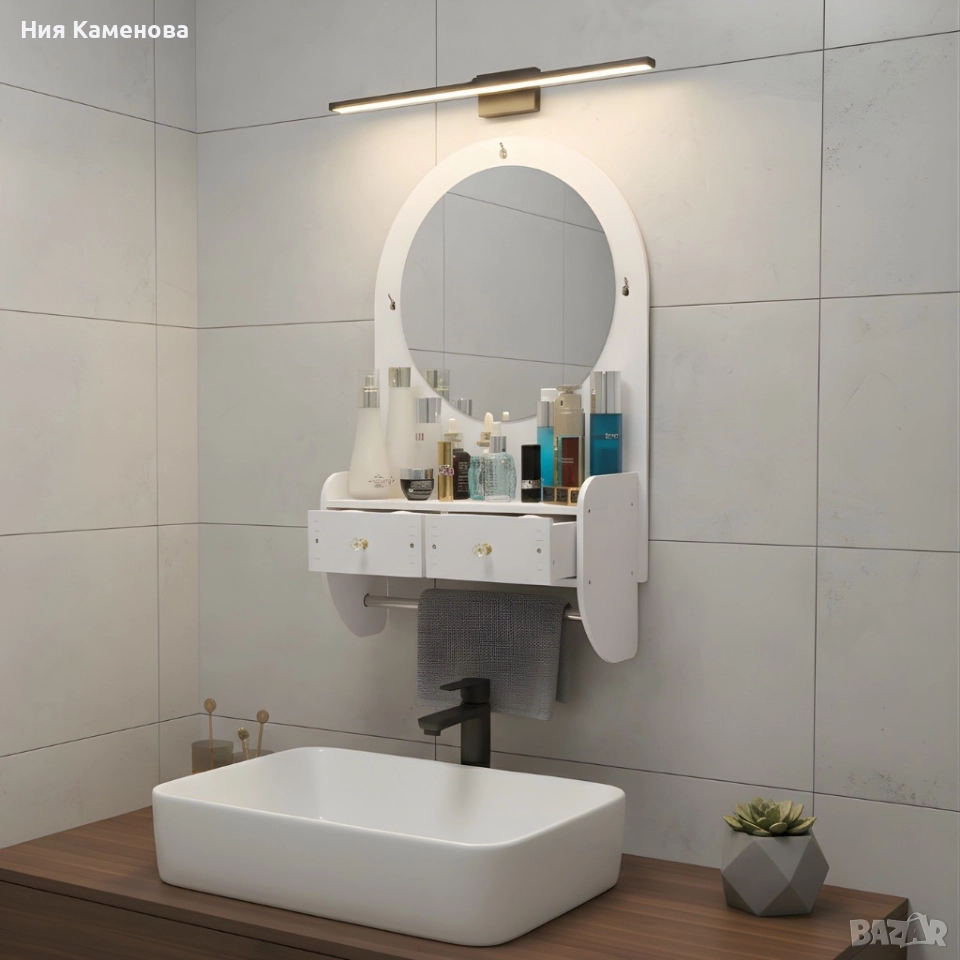 Огледало за грим с място за съхранение – елегантно и спестяващо място решение за баня и спалня, снимка 1