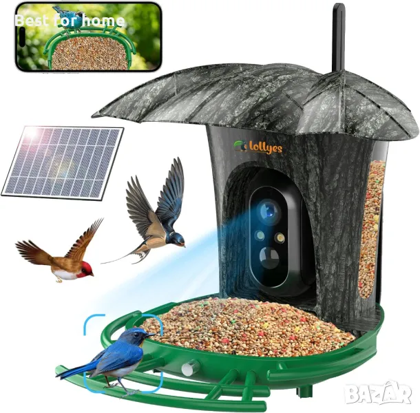 Инсталация за наблюдение на птици Lollyes Bird Feeder с камера и хранилка, снимка 1