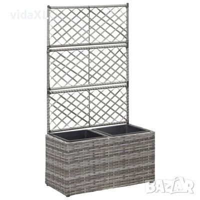 vidaXL Пергола висока леха с 2 саксии, 58x30x107 см, полиратан, сива(SKU:46934, снимка 1