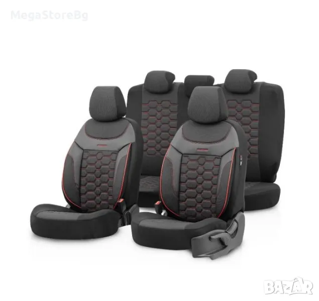 Тапицерия за автомобил Карбон CRB3402 Черно/Червен Кант ПРОМО, снимка 1