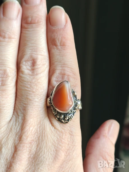 Авторска изработка масивен сребърен пръстен с карнеол, снимка 1