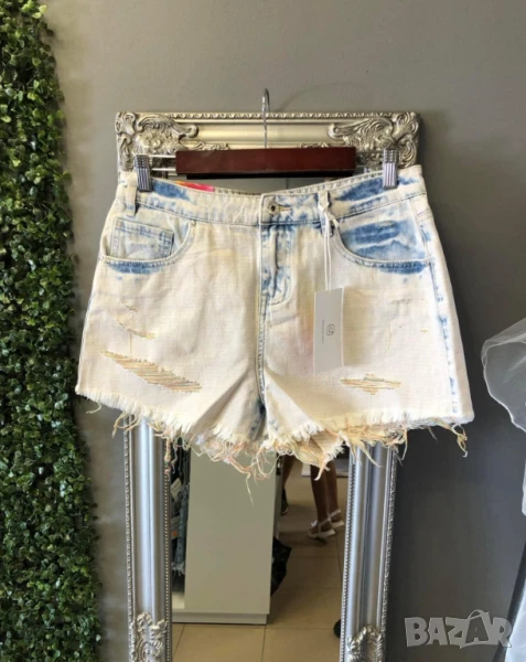 ⚜️Къси дънкови панталонки с накъсан ефект и шарена нишка  , снимка 1
