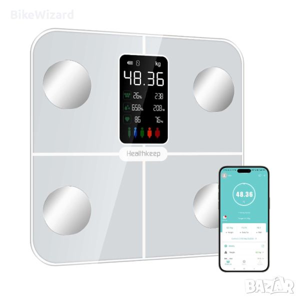 Healthkeep Bluetooth везни за анализ на тялото с телесни мазнини, ИТМ, мускулна маса, протеин , снимка 1