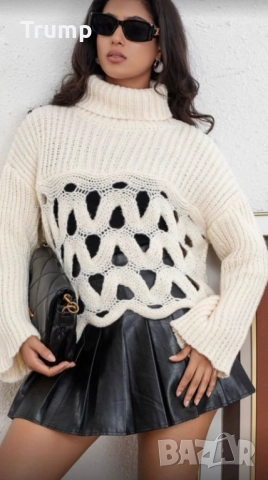 Екстравагантна плетена блуза, поло, цвят екрю,бордо