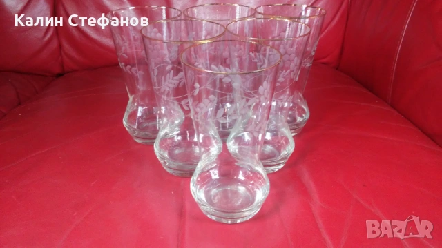 Ретро чаши за безалкохолно, ръчна гравюра, златен кант, 6 бр, снимка 10 - Чаши - 54173589